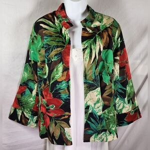 ERIN LONDON Green and Red Floral Lightweight Jacket - Size 1X